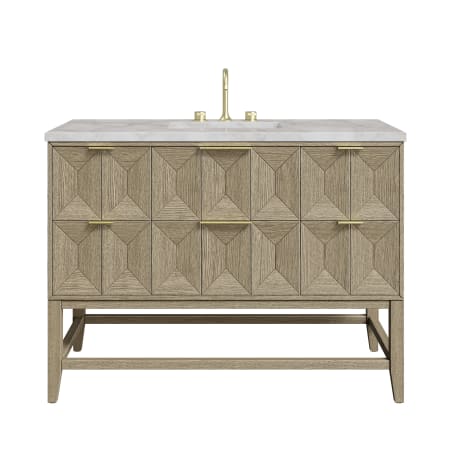 James Martin Vanities Emmeline 48" Single Basin Ash Wood Vanity Set with 3cm Victorian Silver Silestone Quartz Vanity Top, and Rectangular Sink - 8" Faucet Centers Pebble Oak