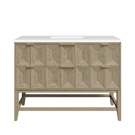 James Martin Vanities Emmeline 48" Single Basin Ash Wood Vanity Set with 3cm White Zeus Silestone Quartz Vanity Top, and Rectangular Sink - 8" Faucet Centers Pebble Oak