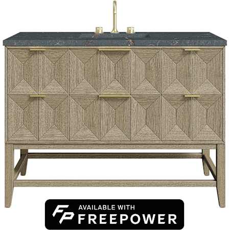 James Martin Vanities Emmeline 48" Free Standing Single Basin Ash Wood Vanity Set with Parisien Bleu Silestone Top, Rectangular Sink, and Matching Mirror Pebble Oak