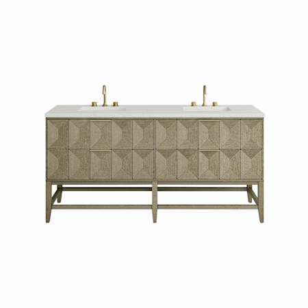 James Martin Vanities Emmeline 72" Double Basin Ash Wood Vanity Set with 3cm Lime Delight Silestone Quartz Vanity Top and Rectangular Sinks Pebble Oak