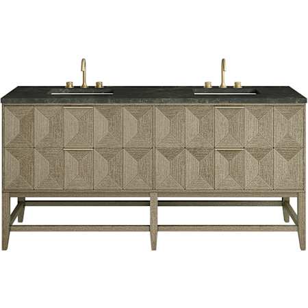 James Martin Vanities Emmeline 72" Free Standing Double Basin Ash Wood Vanity Set with Solid Surface Top and Rectangular Sinks Pebble Oak