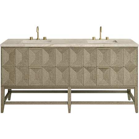 James Martin Vanities Emmeline 72" Free Standing Double Basin Ash Wood Vanity Set with Solid Surface Top and Rectangular Sinks Pebble Oak