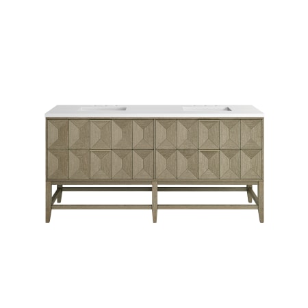 James Martin Vanities Emmeline 72" Free Standing Double Basin Vanity Set with Cabinet and Quartz Vanity Top Pebble Oak / White Zeus