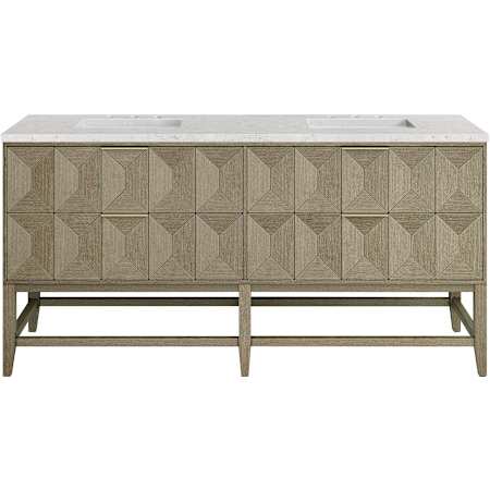 James Martin Vanities Emmeline 72" Free Standing Double Basin Ash Wood Vanity Set with Eternal Jasmine Pearl Stone Composite Top and Rectangular Sinks Pebble Oak