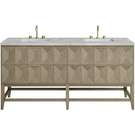 James Martin Vanities Emmeline 72" Free Standing Double Basin Ash Wood Vanity Set with Victorian Silver Stone Composite Top and Rectangular Sinks Pebble Oak