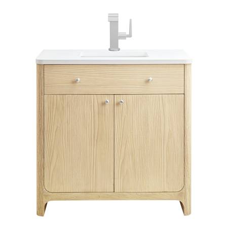 James Martin Vanities Gracyn 36" Free Standing Single Basin Poplar Wood Vanity Set with Quartz Top and Rectangular Sink Coastal DriftWood