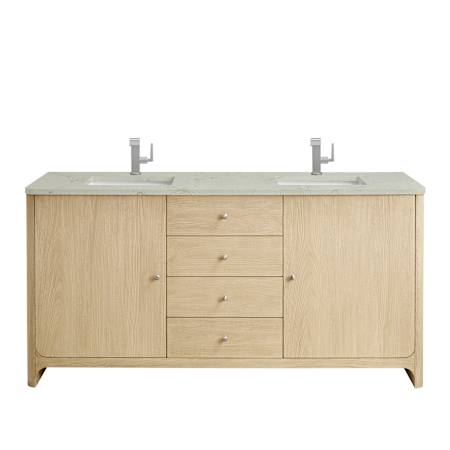 James Martin Vanities Gracyn 72" Free Standing Double Basin Poplar Wood Vanity Set with Quartz Top and Rectangular Sinks Coastal DriftWood