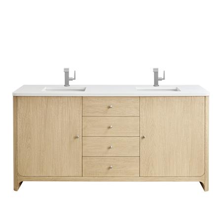 James Martin Vanities Gracyn 72" Free Standing Double Basin Poplar Wood Vanity Set with Quartz Top and Rectangular Sinks Coastal DriftWood