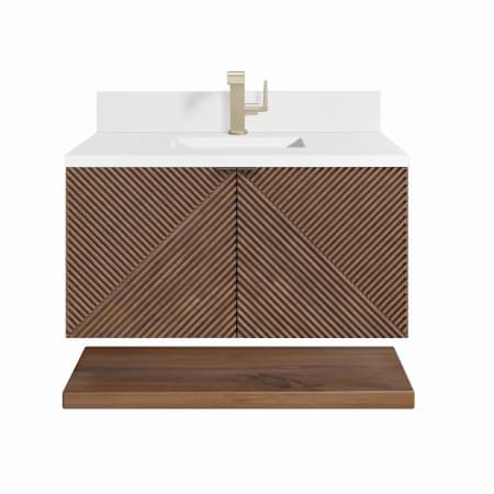James Martin Vanities Marcello 36" Single Basin Wood Vanity Set with 3cm White Zeus Silestone Quartz Vanity Top, Backsplash and Rectangular Sink Chestnut