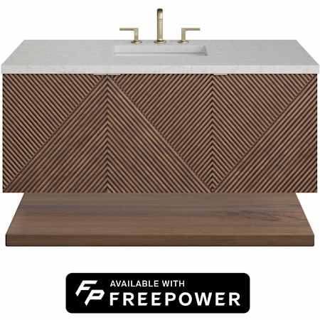James Martin Vanities Marcello 48" Wall Mounted Single Basin Acacia Wood Vanity Set with Eternal Jasmine Pearl Silestone Top, Rectangular Sink, and Matching Mirror Chestnut