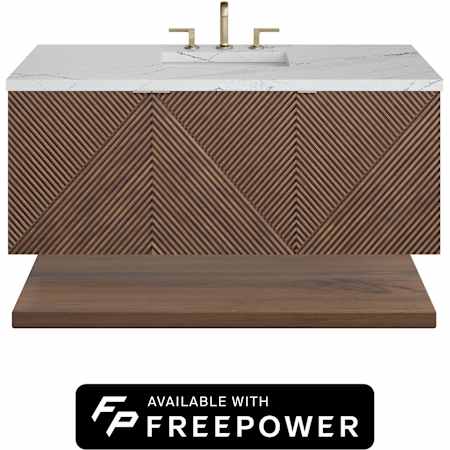 James Martin Vanities Marcello 48" Wall Mounted Single Basin Acacia Wood Vanity Set with Ethereal Noctis Silestone Top, Rectangular Sink, and Matching Mirror Chestnut