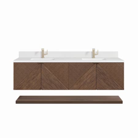 James Martin Vanities Marcello 72" Double Basin Wood Vanity Set with 3cm White Zeus Silestone Quartz Vanity Top, Backsplash and Rectangular Sinks Chestnut