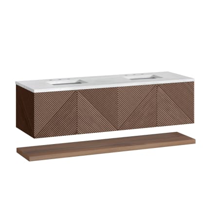James Martin Vanities Marcello 72" Wall Mounted Double Basin Wood Vanity Set with 3cm Arctic Fall Solid Surface Vanity Top and Rectangular Sinks Chestnut