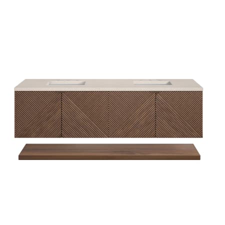 James Martin Vanities Marcello 72" Wall Mounted Double Basin Vanity Set with Cabinet and Quartz Vanity Top Chestnut / Eternal Marfil