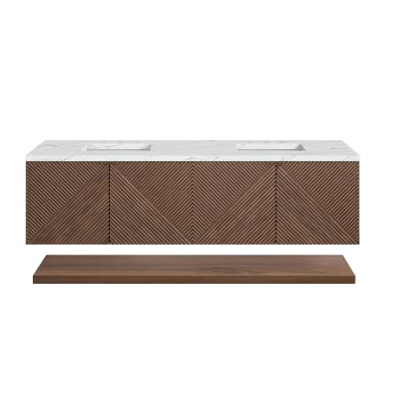 James Martin Vanities Marcello 72" Wall Mounted Double Basin Vanity Set with Cabinet and Quartz Vanity Top Chestnut / Ethereal Noctis