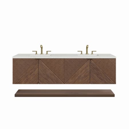 James Martin Vanities Marcello 72" Double Basin Wood Vanity Set with 3cm Lime Delight Silestone Quartz Vanity Top and Rectangular Sinks Chestnut