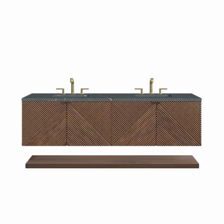 James Martin Vanities Marcello 72" Double Basin Wood Vanity Set with 3cm Parisien Bleu Silestone Quartz Vanity Top and Rectangular Sinks Chestnut