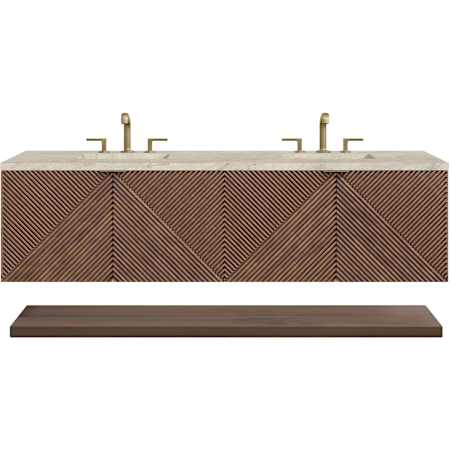 James Martin Vanities Marcello 72" Wall Mounted Double Basin Vanity Set with Solid Surface Top and Rectangular Sinks Chestnut