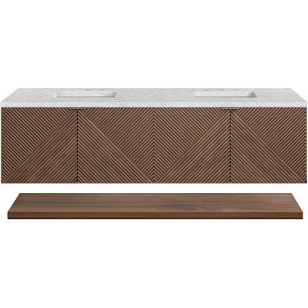 James Martin Vanities Marcello 72" Wall Mounted Double Basin Vanity Set with Eternal Jasmine Pearl Stone Composite Top and Rectangular Sinks Chestnut
