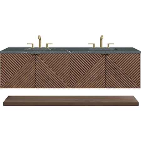 James Martin Vanities Marcello 72" Wall Mounted Double Basin Vanity Set with Parisien Bleu Stone Composite Top and Rectangular Sinks Chestnut