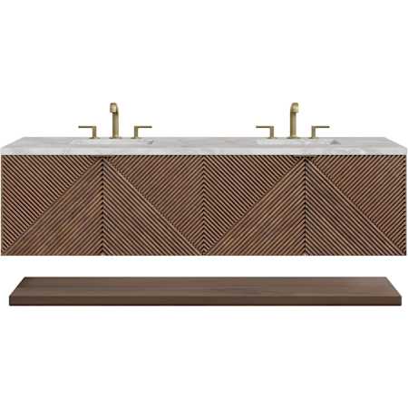 James Martin Vanities Marcello 72" Wall Mounted Double Basin Vanity Set with Victorian Silver Stone Composite Top and Rectangular Sinks Chestnut