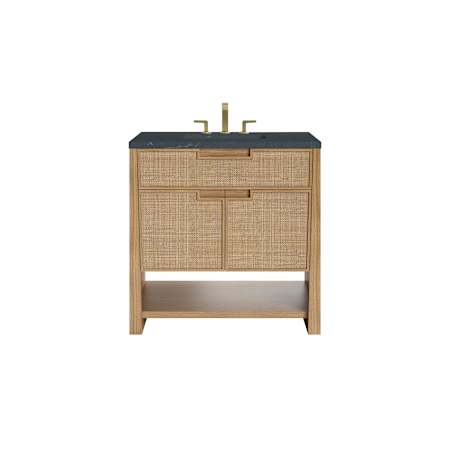 James Martin Vanities Solene 36" Free Standing Single Basin Poplar Wood Vanity Set with Quartz Top and Rectangular Sink Seaside Oak