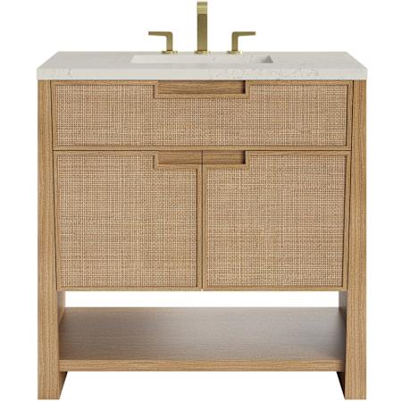 James Martin Vanities Solene 36" Free Standing Single Basin Oak Wood Vanity Set with Stone Composite Top, Rectangular Sink, USB Port(s), and Electrical Outlet(s) Seaside Oak