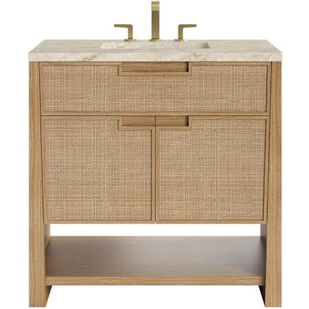 James Martin Vanities Solene 36" Free Standing Single Basin Oak Wood Vanity Set with Solid Surface Top, Rectangular Sink, USB Port(s), and Electrical Outlet(s) Seaside Oak