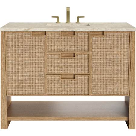 James Martin Vanities Solene 48" Free Standing Single Basin Oak Wood Vanity Set with Solid Surface Top, Rectangular Sink, USB Port(s), and Electrical Outlet(s) Seaside Oak