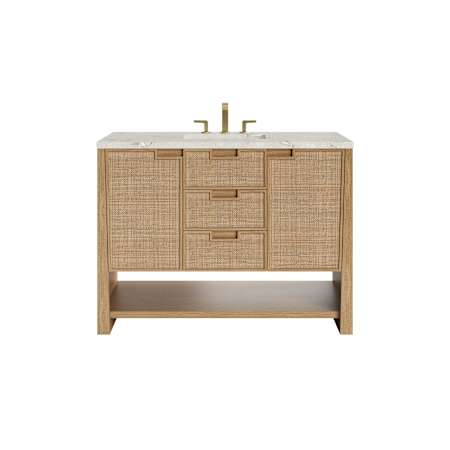 James Martin Vanities Solene 48" Free Standing Single Basin Poplar Wood Vanity Set with Quartz Top and Rectangular Sink Seaside Oak