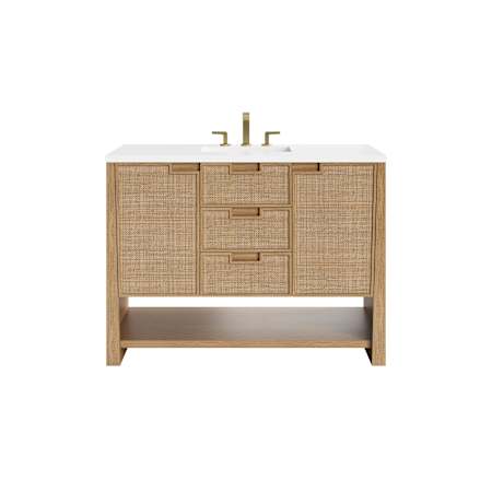 James Martin Vanities Solene 48" Free Standing Single Basin Poplar Wood Vanity Set with Quartz Top and Rectangular Sink Seaside Oak