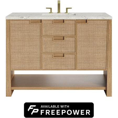 James Martin Vanities Solene 48" Free Standing Single Basin Oak Wood Vanity Set with Victorian Silver Silestone Top, Rectangular Sink, and Matching Mirror Seaside Oak