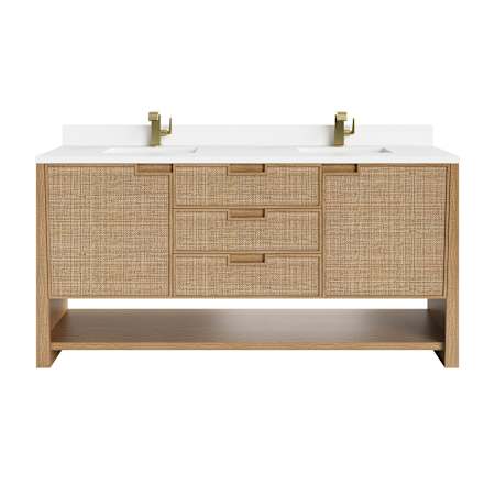 James Martin Vanities Solene 72" Free Standing Double Basin Vanity Set with Quartz Top and Rectangular Sinks Seaside Oak