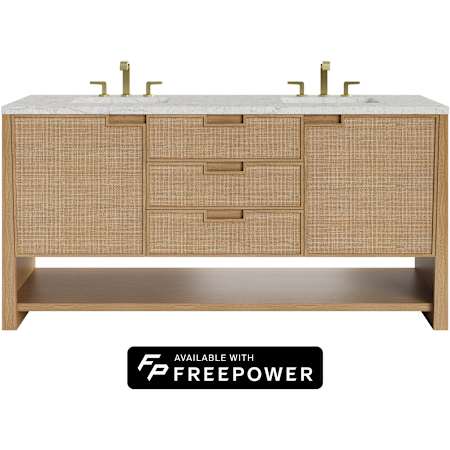 James Martin Vanities Solene 72" Free Standing Double Basin Oak Wood Vanity Set with Eternal Jasmine Pearl Silestone Top, Rectangular Sinks, and Matching Mirrors Seaside Oak