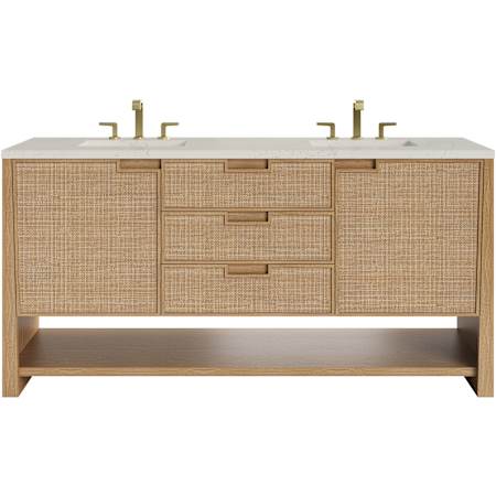 James Martin Vanities Solene 72" Free Standing Double Basin Oak Wood Vanity Set with Stone Composite Top, Rectangular Sinks, USB Port(s), and Electrical Outlet(s) Seaside Oak