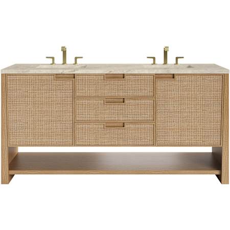 James Martin Vanities Solene 72" Free Standing Double Basin Oak Wood Vanity Set with Solid Surface Top, Rectangular Sinks, USB Port(s), and Electrical Outlet(s) Seaside Oak