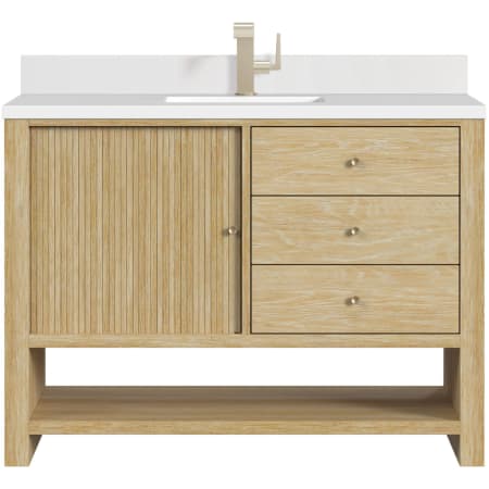 James Martin Vanities Marigot 48" Single Basin Wood Vanity Set with 3cm White Zeus Silestone Quartz Vanity Top, Rectangular Sink and Electrical Outlet - Single Faucet Hole Sunwashed Oak