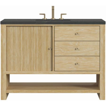 James Martin Vanities Marigot 48" Single Basin Wood Vanity Set with 3cm Charcoal Soapstone Silestone Quartz Vanity Top and Rectangular Sink - 8" Faucet Centers Sunwashed Oak
