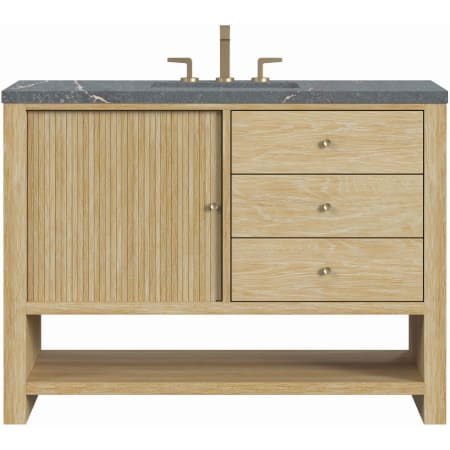 James Martin Vanities Marigot 48" Single Basin Wood Vanity Set with 3cm Parisien Bleu Silestone Quartz Vanity Top, Rectangular Sink and Outlet - 8" Faucet Centers Sunwashed Oak