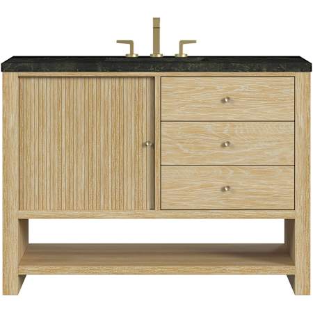 James Martin Vanities Marigot 48" Free Standing Single Basin Oak Wood Vanity Set with Solid Surface Top, Rectangular Sink, USB Port(s), and Electrical Outlet(s) Sunwashed Oak