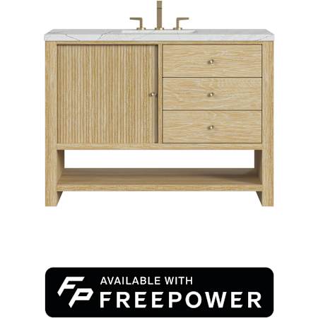 James Martin Vanities Marigot 48" Free Standing Single Basin Ash Wood Vanity Set with Ethereal Noctis Silestone Top, Rectangular Sink, and Matching Mirror Sunwashed Oak