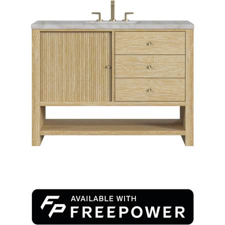 James Martin Vanities Marigot 48" Free Standing Single Basin Ash Wood Vanity Set with Victorian Silver Silestone Top, Rectangular Sink, and Matching Mirror Sunwashed Oak