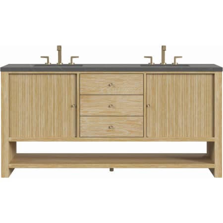 James Martin Vanities Marigot 72" Double Basin Wood Vanity Set with 3cm Charcoal Soapstone Silestone Quartz Vanity Top and Rectangular Sinks - 8" Faucet Centers Sunwashed Oak