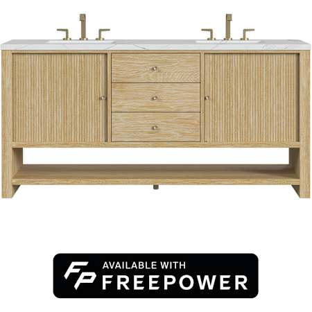 James Martin Vanities Marigot 72" Free Standing Double Basin Ash Wood Vanity Set with Ethereal Noctis Silestone Top, Rectangular Sinks, and Matching Mirrors Sunwashed Oak