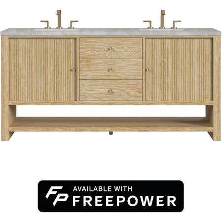 James Martin Vanities Marigot 72" Free Standing Double Basin Ash Wood Vanity Set with Victorian Silver Silestone Top, Rectangular Sinks, and Matching Mirrors Sunwashed Oak