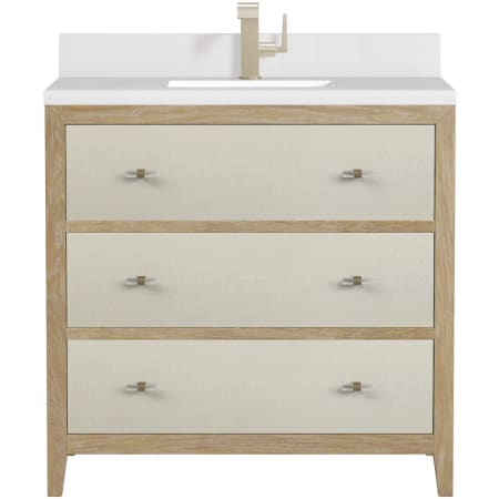 James Martin Vanities Celeste 36" Single Basin Wood Vanity Set with 3cm White Zeus Silestone Quartz Vanity Top, Rectangular Sink and USB Port - Single Faucet Hole Sunwashed Oak / Embossed Shagreen