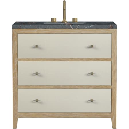 James Martin Vanities Celeste 36" Single Basin Wood Vanity Set with 3cm Parisien Bleu Silestone Quartz Vanity Top, Rectangular Sink and USB Port - 8" Faucet Centers Sunwashed Oak / Embossed Shagreen