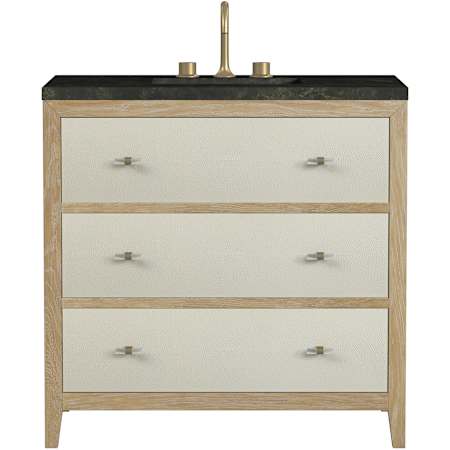 James Martin Vanities Celeste 36" Free Standing Single Basin Oak Wood Vanity Set with Solid Surface Top and Rectangular Sink Sunwashed Oak / Embossed Shagreen