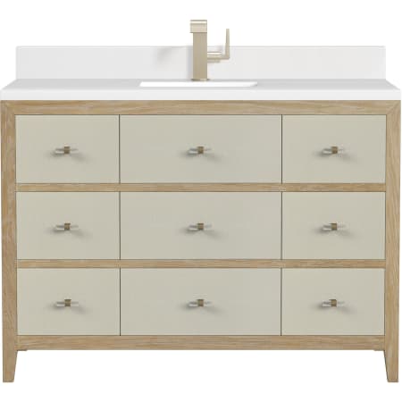 James Martin Vanities Celeste 48" Single Basin Wood Vanity Set with 3cm White Zeus Silestone Quartz Vanity Top, and Rectangular Sink - Single Faucet Hole Sunwashed Oak / Embossed Shagreen