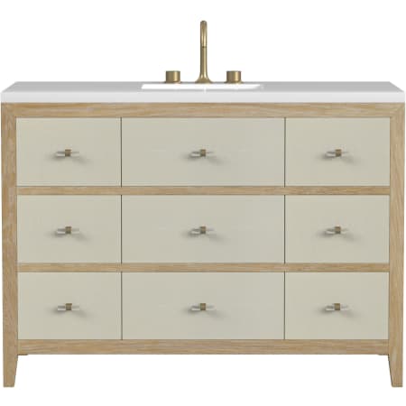 James Martin Vanities Celeste 48" Single Basin Wood Vanity Set with 3cm White Zeus Silestone Quartz Vanity Top, and Rectangular Sink - 8" Faucet Centers Sunwashed Oak / Embossed Shagreen